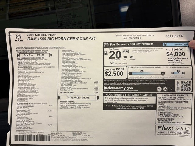 2026 RAM 1500 RAM 1500 BIG HORN CREW CAB 4X4 5'7' BOX